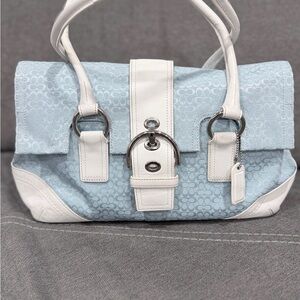 Coach White and Light Blue Satchel
